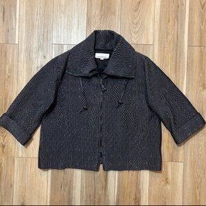 Caroline Rose Front Zip 3/4 Sleeve Black Funnel Neck Jacket XL